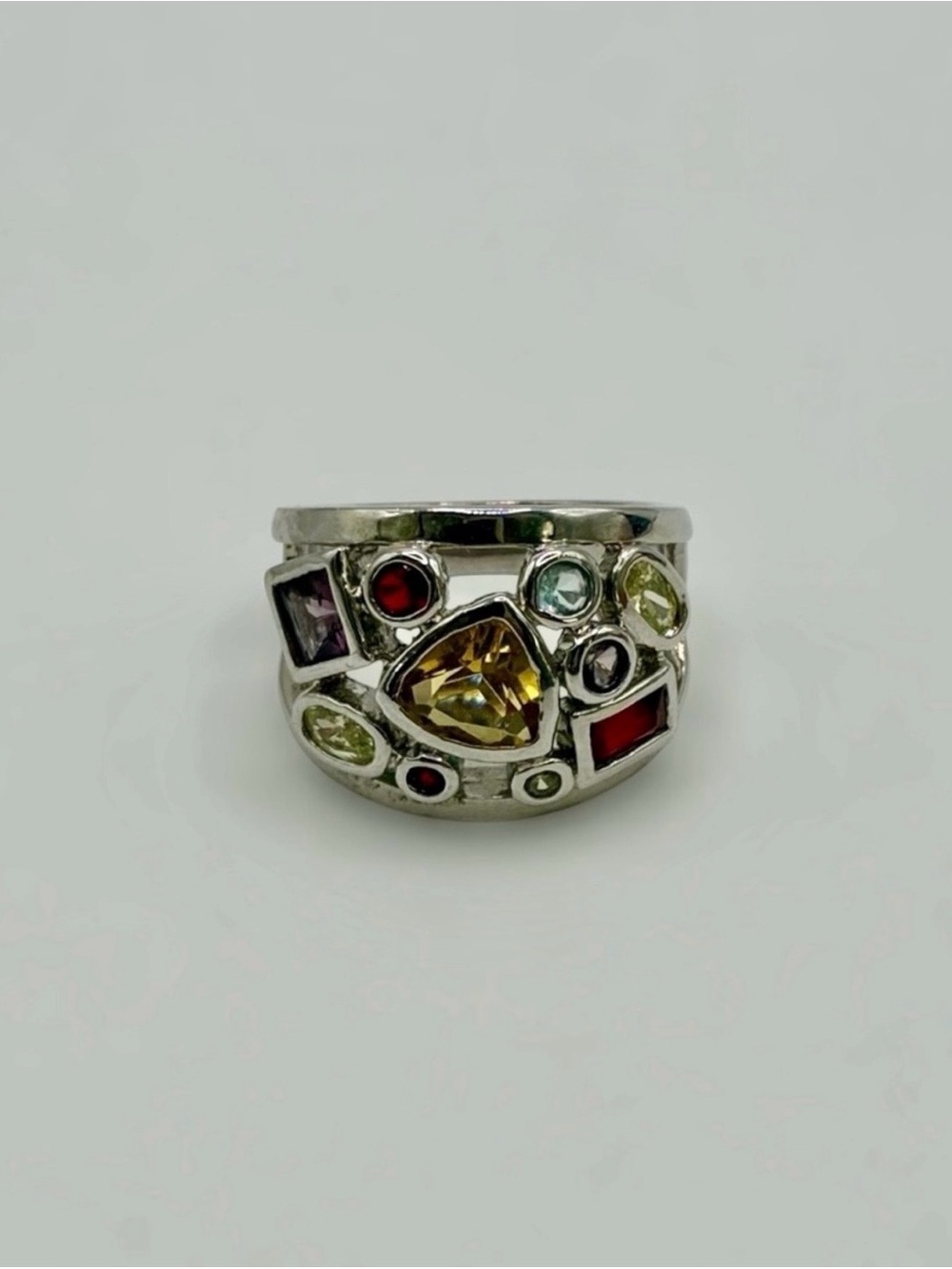 Lia Sophia Silver-Tone Multi-Stone Statement Ring Size 6.75–7